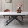 Table à manger extensible en céramique - Effet marbre blanc et anthracite