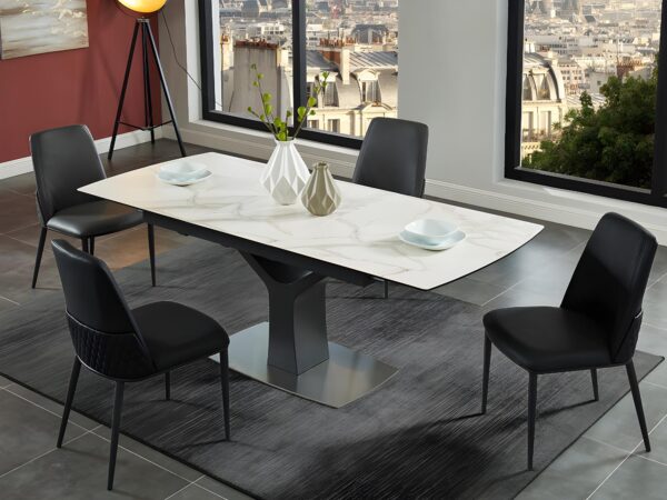 Table à manger extensible en céramique - Effet marbré blanc U.D.